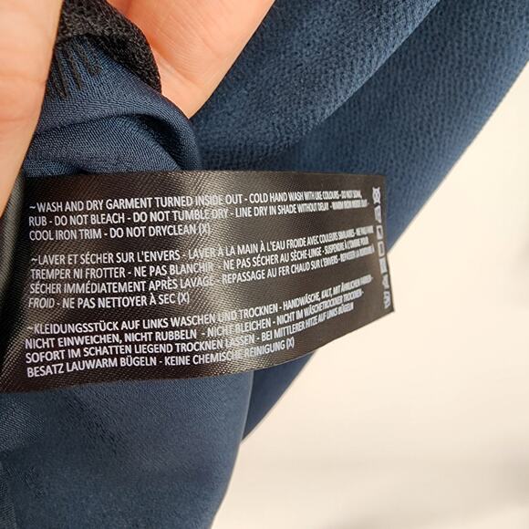 Keepsake The Label Mini Dress M Satin Lace Trim Long Flare Sleeve Blue Black - Picture 13 of 15